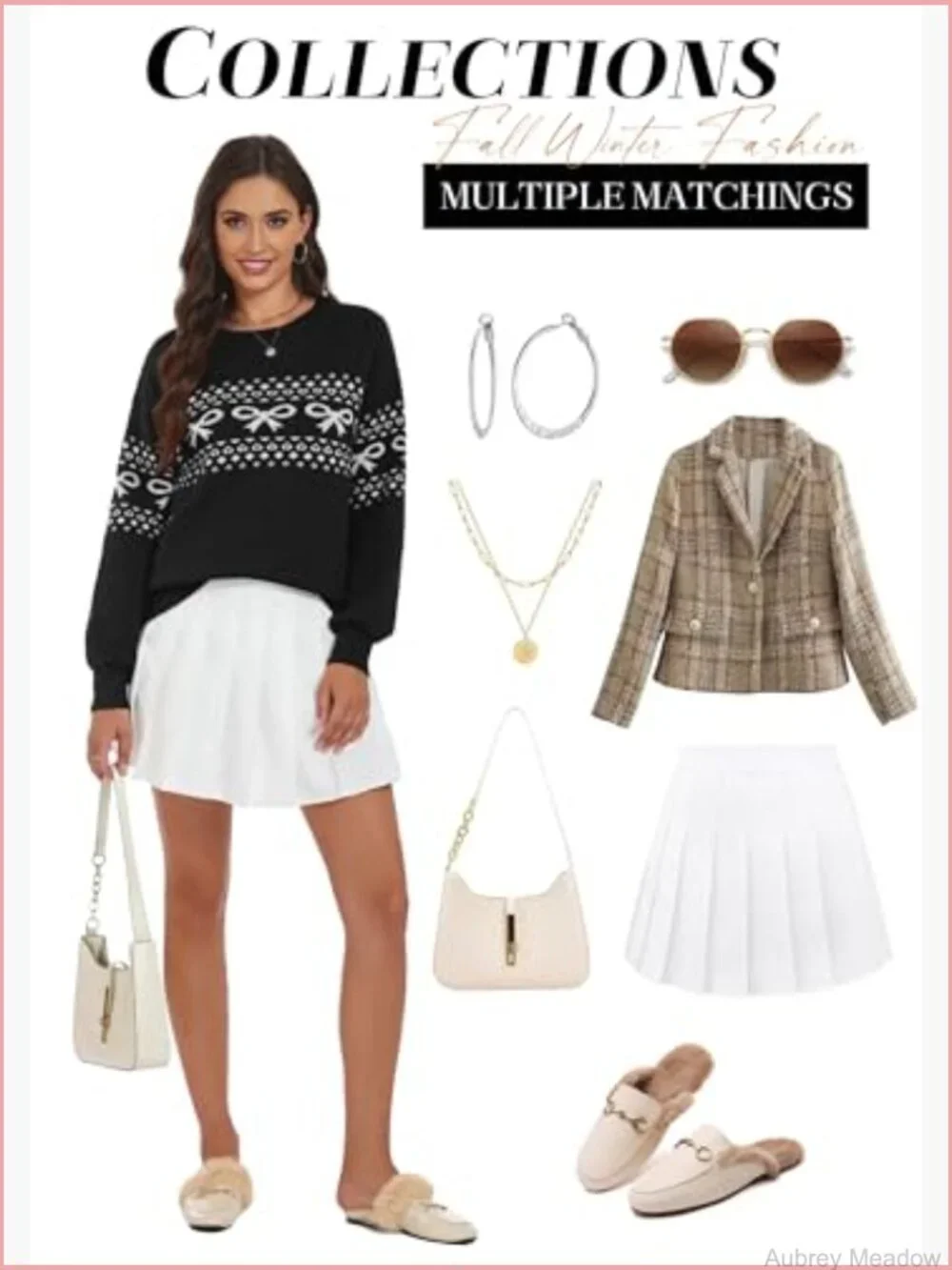 Crew Neck Pullover Sweater Women Long Sleeve Knit Tops Bow Decor
